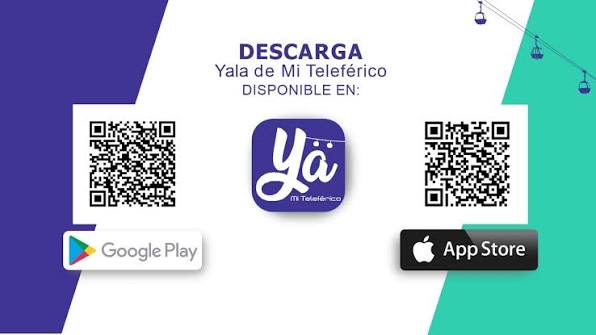 QR codes to download the Yala Mi Teleférico app on Google Play and the App Store
